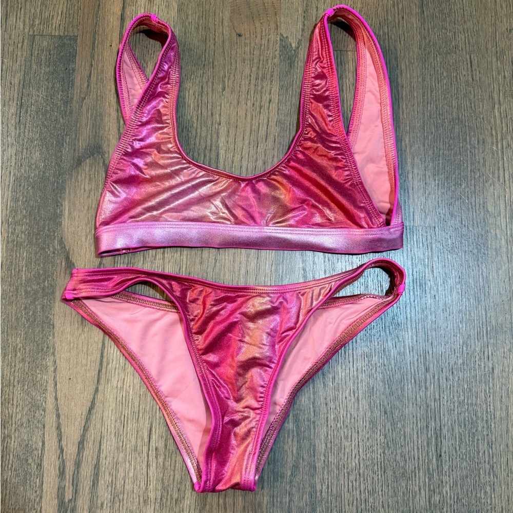 Dipping' Daisy's Shiny Pink Bikini Set-Small Top and Medium Bottom